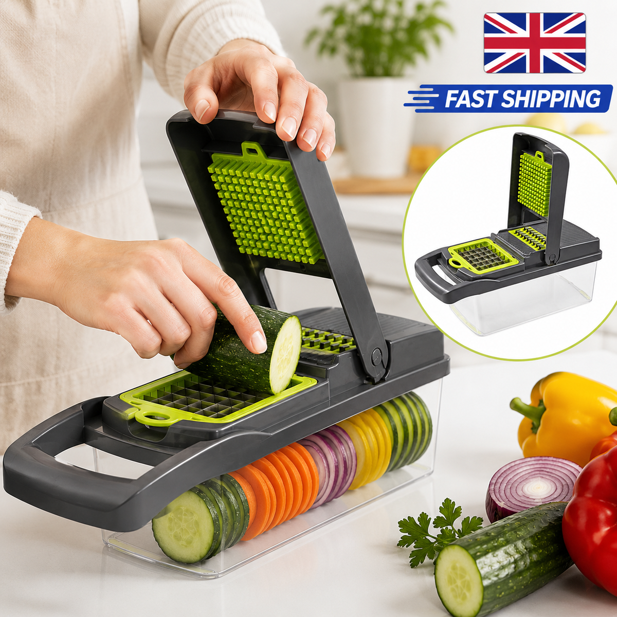 12-in-1 Vegetable Chopper & Mandoline Slicer with Container