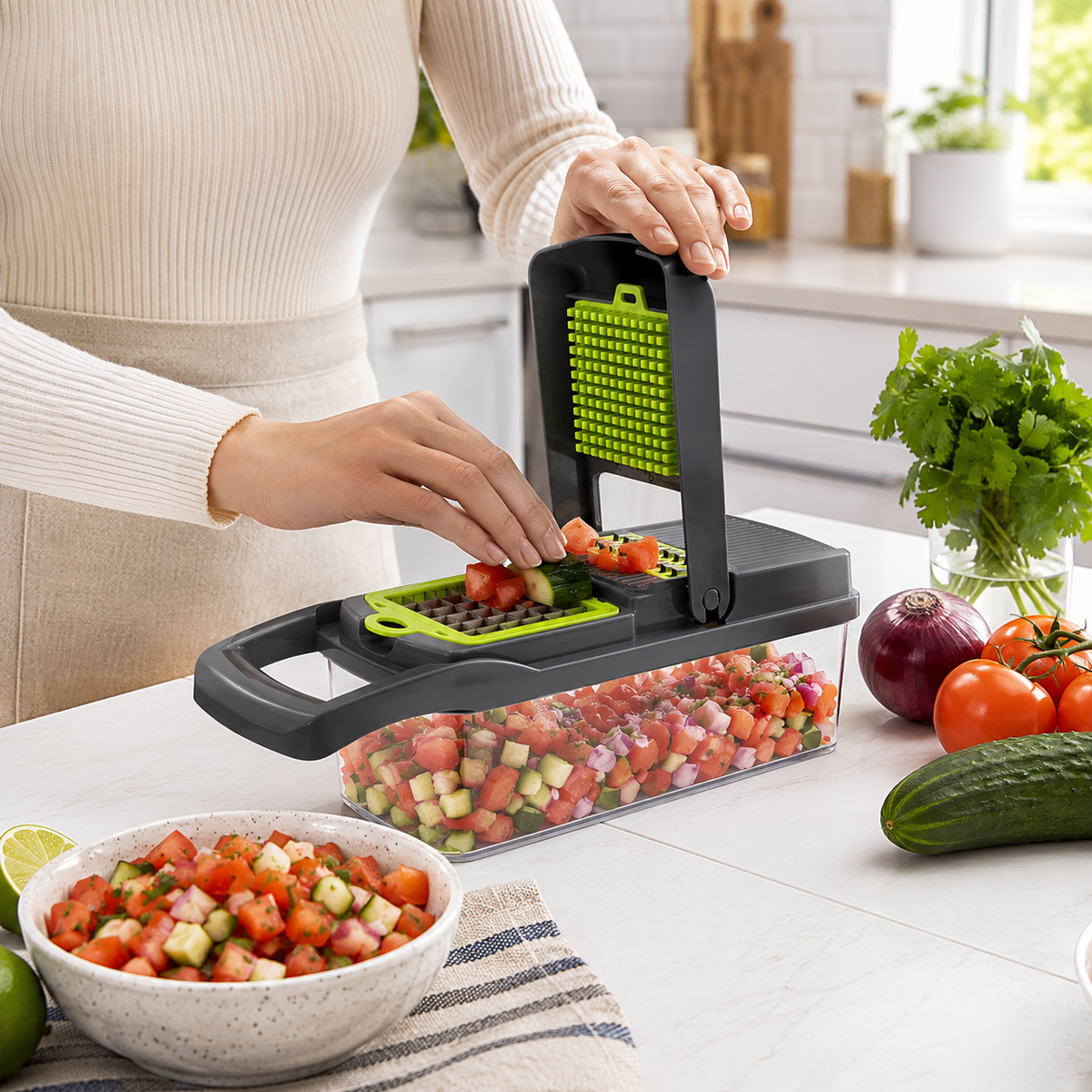 12-in-1 Vegetable Chopper & Mandoline Slicer with Container