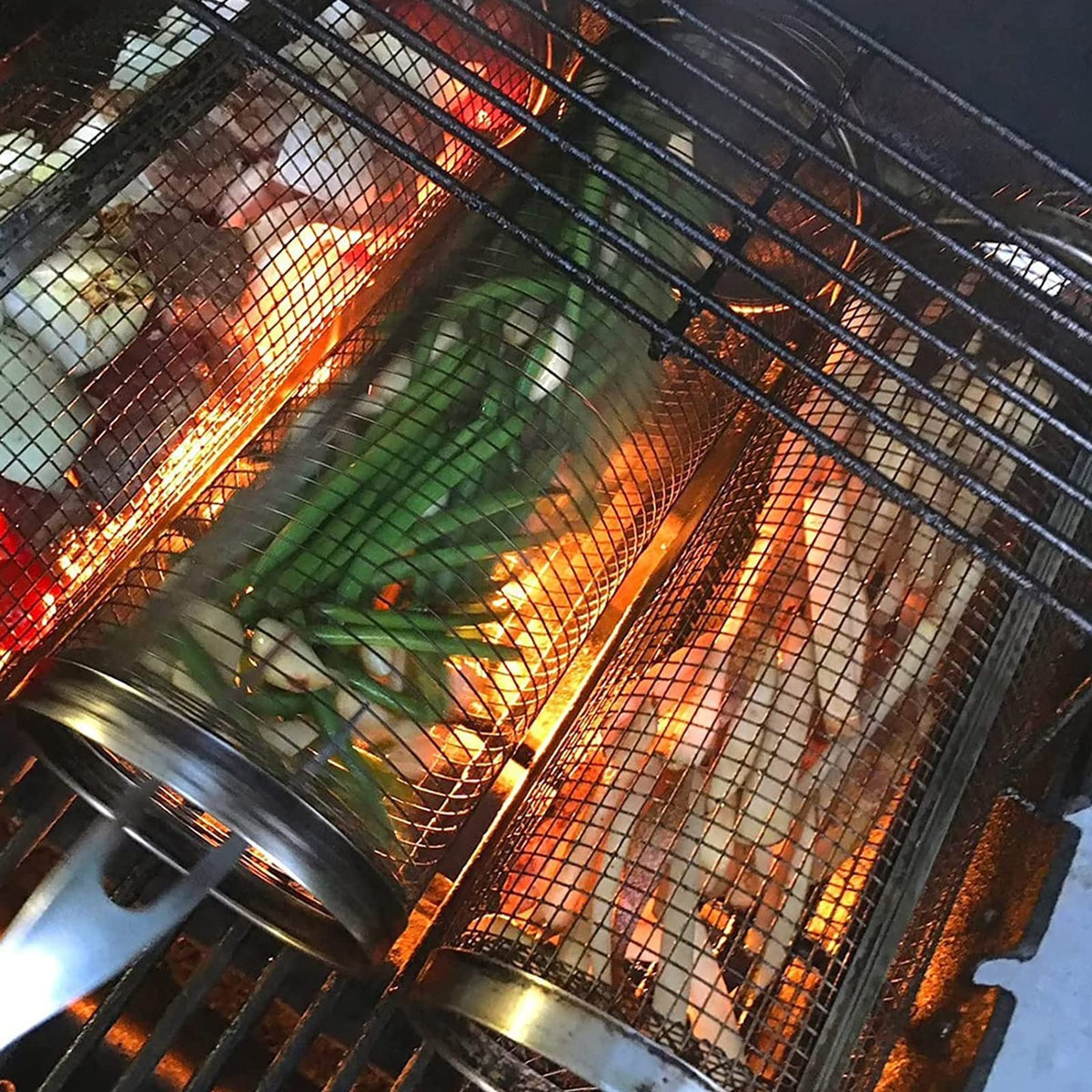 Rolling BBQ Grill Basket – Stainless Steel Grilling Cylinder
