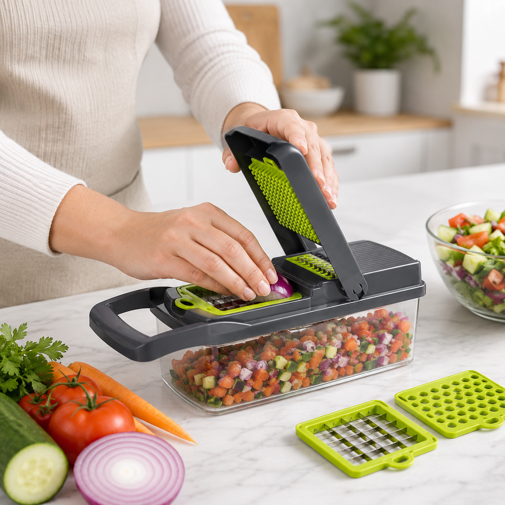 12-in-1 Vegetable Chopper & Mandoline Slicer with Container