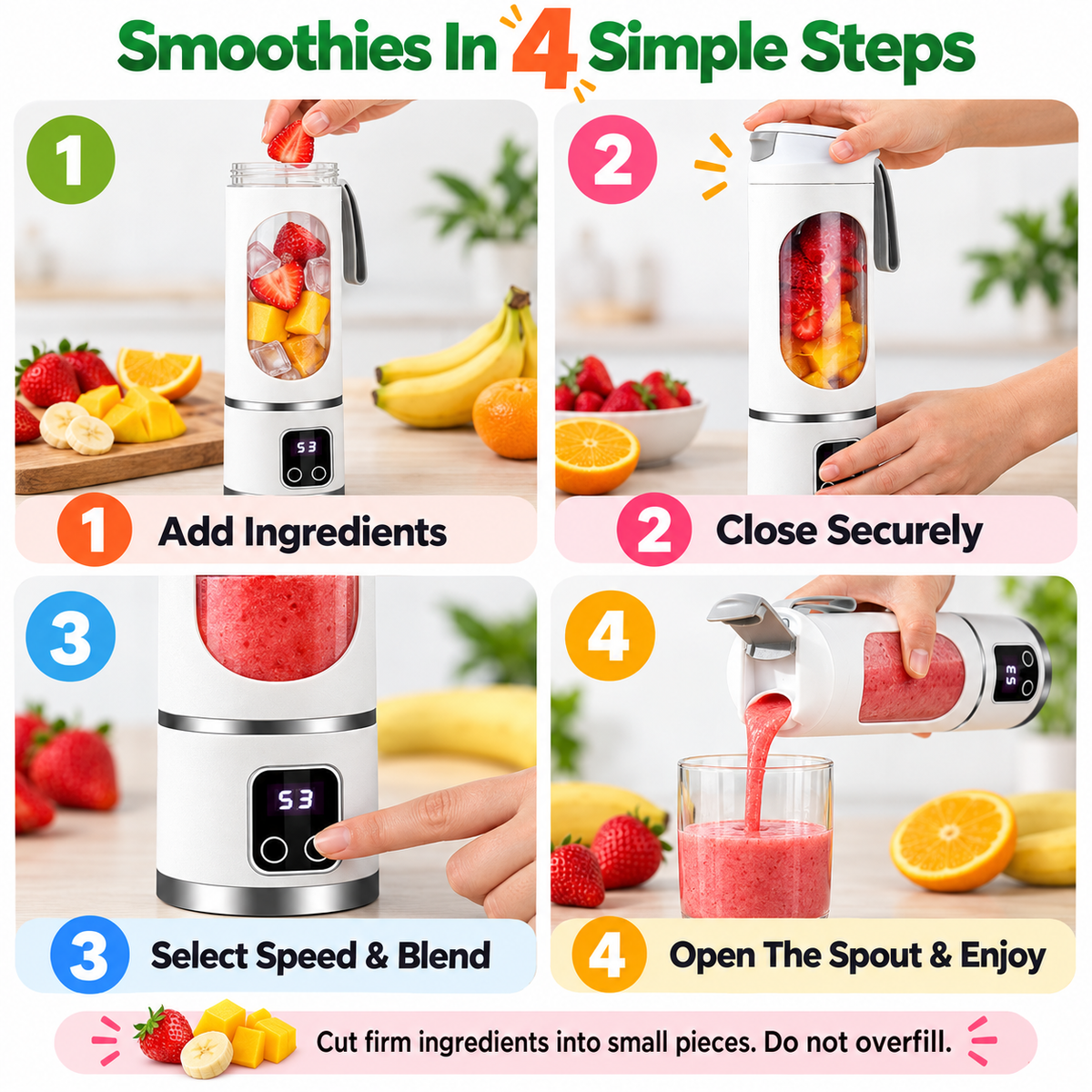 Portable Blender Bottle – 450ml USB Rechargeable Smoothie Maker