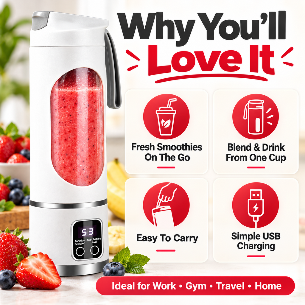 Portable Blender Bottle – 450ml USB Rechargeable Smoothie Maker