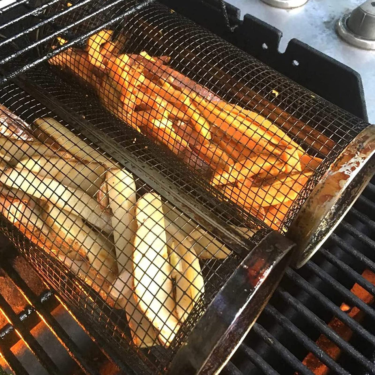 Rolling BBQ Grill Basket – Stainless Steel Grilling Cylinder