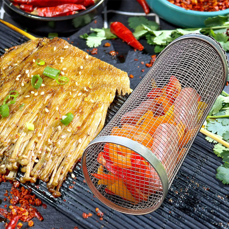 Rolling BBQ Grill Basket – Stainless Steel Grilling Cylinder