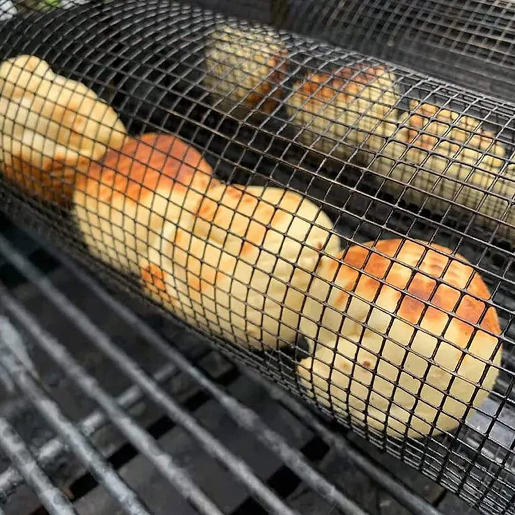 Rolling BBQ Grill Basket – Stainless Steel Grilling Cylinder